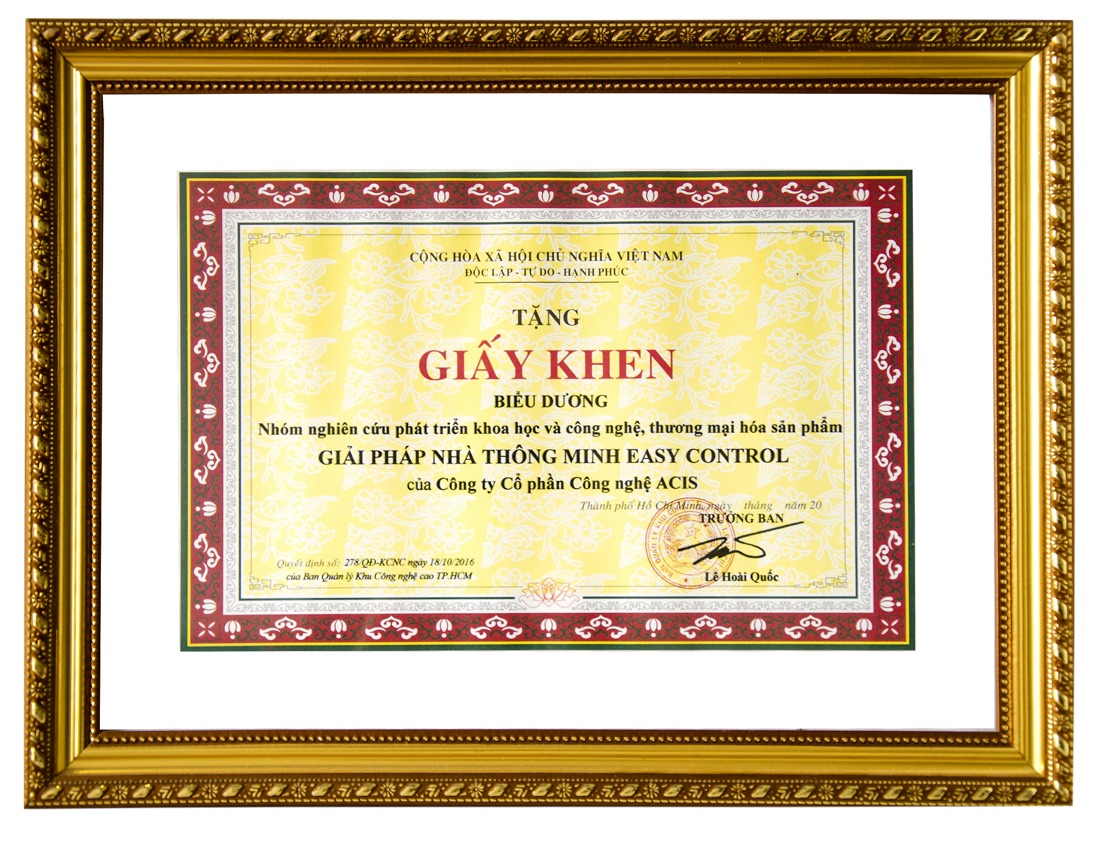 Certificate of Merit for the EasyControl R&D Team